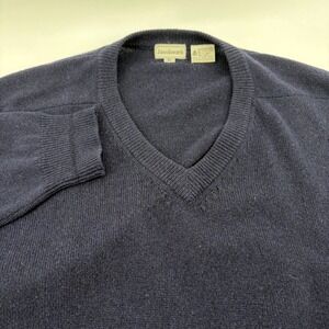 Jacobson's Mens Vintage XL Navy Blue‎ 100% Lambswool V-Neck Sweater Knit Wool